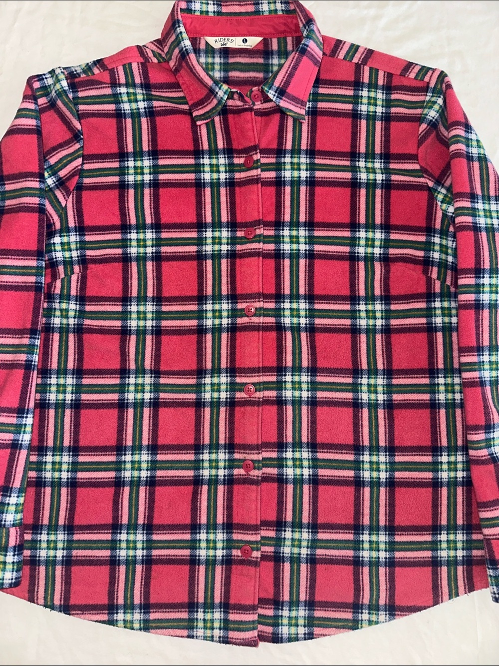 Riders by Lee Women's Fleece Plaid Long Sleeve Button Down Shirt